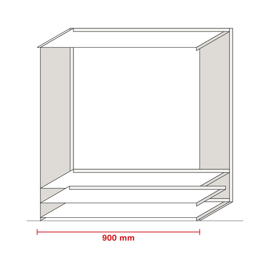 Wall unit for integrated cooker hood — dimensioned drawing of the carcass