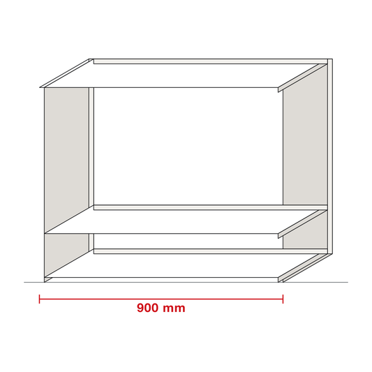 Cooker hood wall unit for bi-fold lift-up doors — dimensioned drawing of the carcass