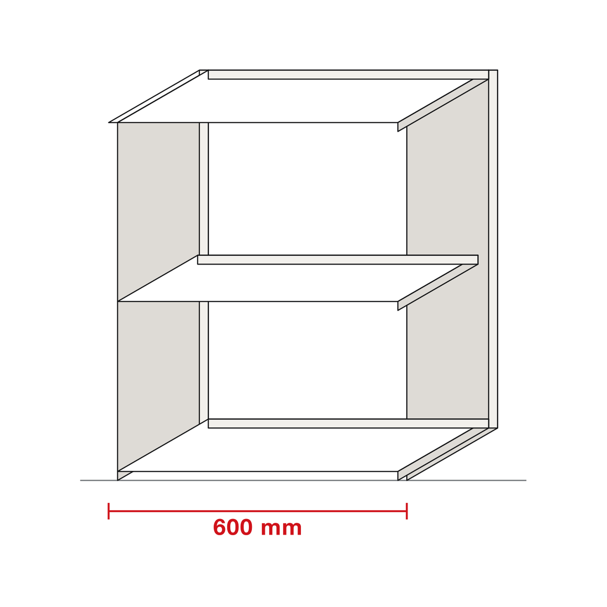 Standard-Oberschrank — bemasste Zeichnung des Korpus