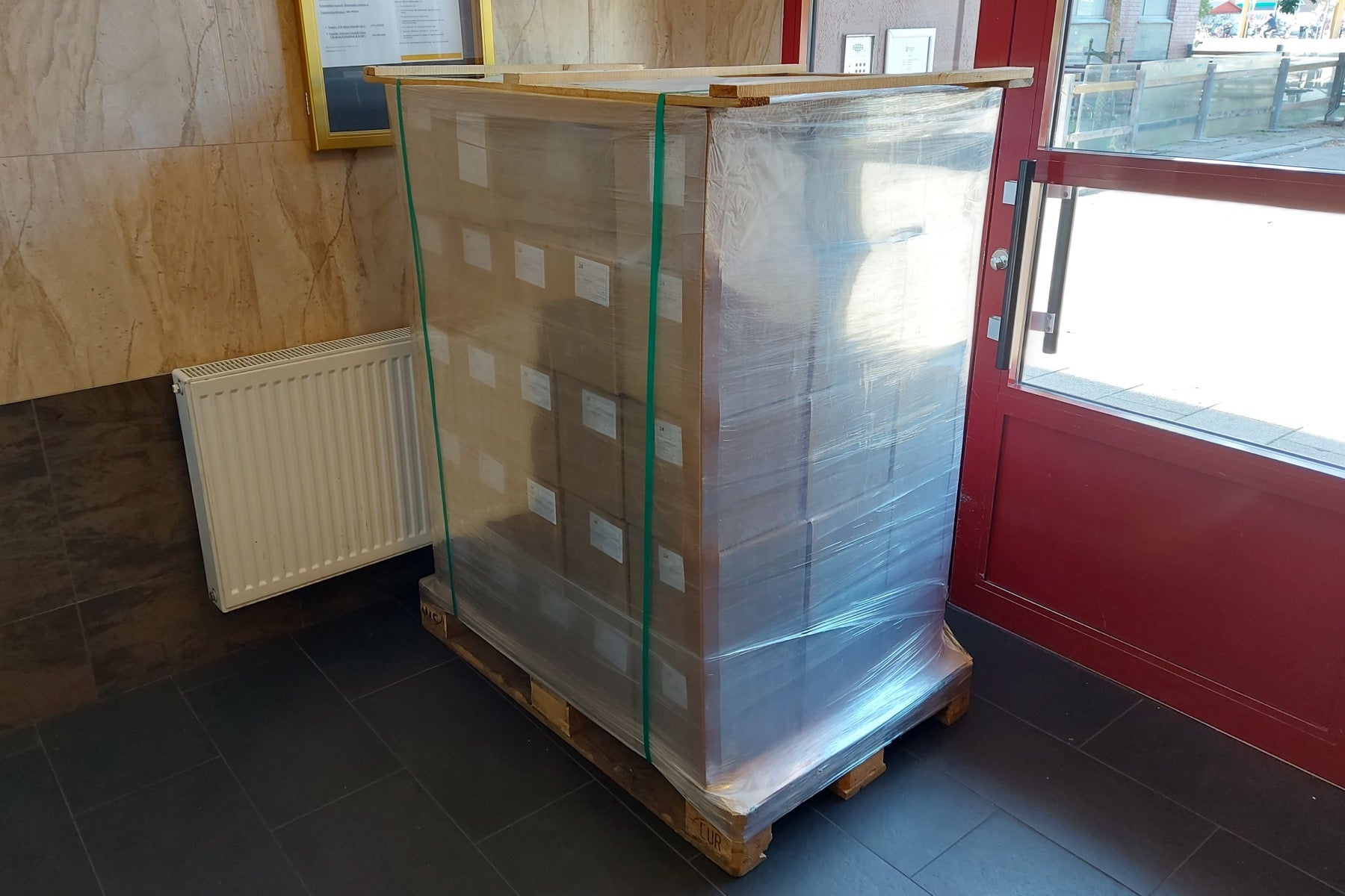 Wrapped wooden pallet, ready for shipping